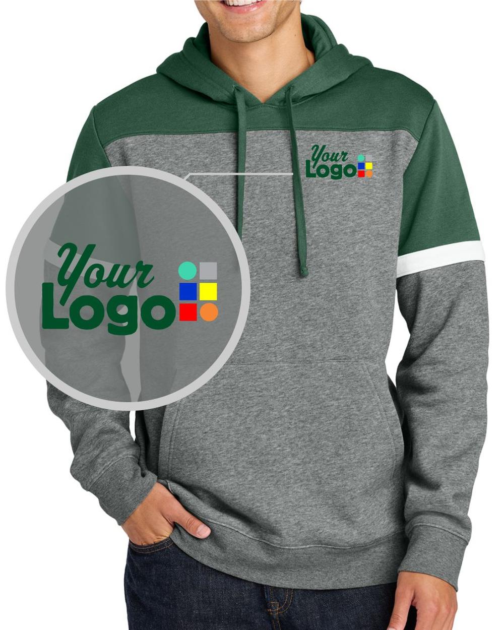 Sport-Tek Drive Fleece ColorBlock Custom Hoodie, color: Forest Green/Vintage Heather