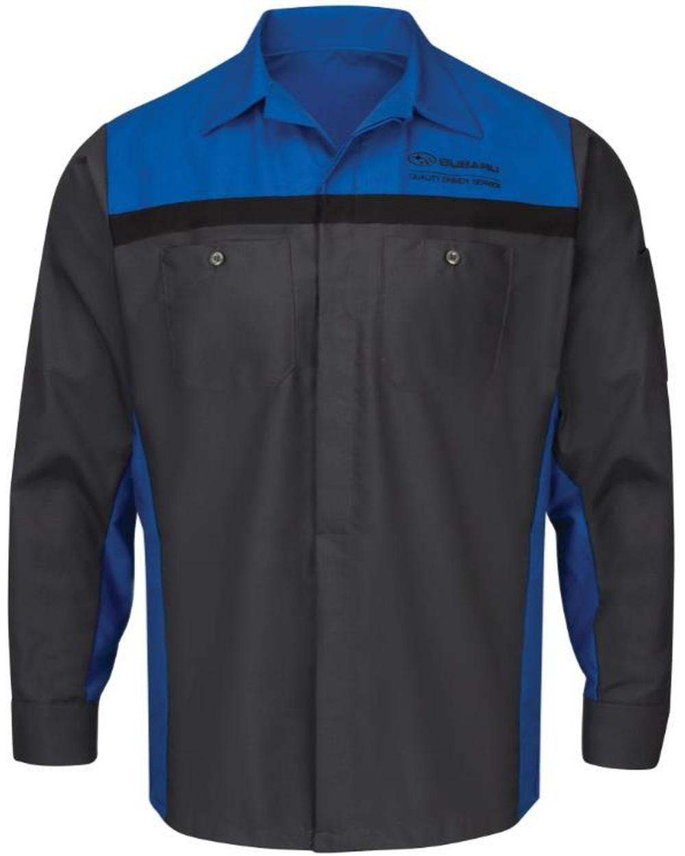 RedKap L/S Subaru Technician Automotive Shirt, color: Royal Blue/Charcoal With Black Striping