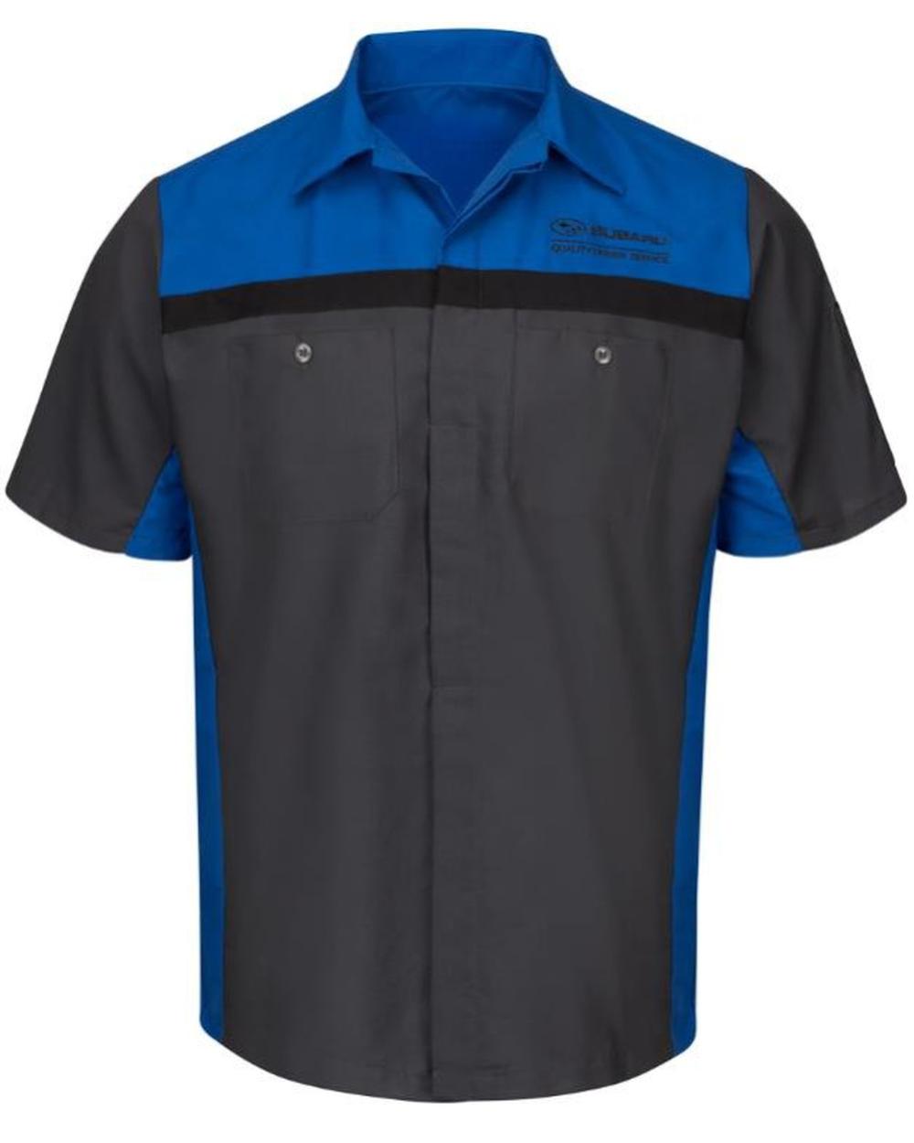 RedKap S/S Subaru Technician Automotive Shirt, color: Royal Blue/Charcoal With Black Striping