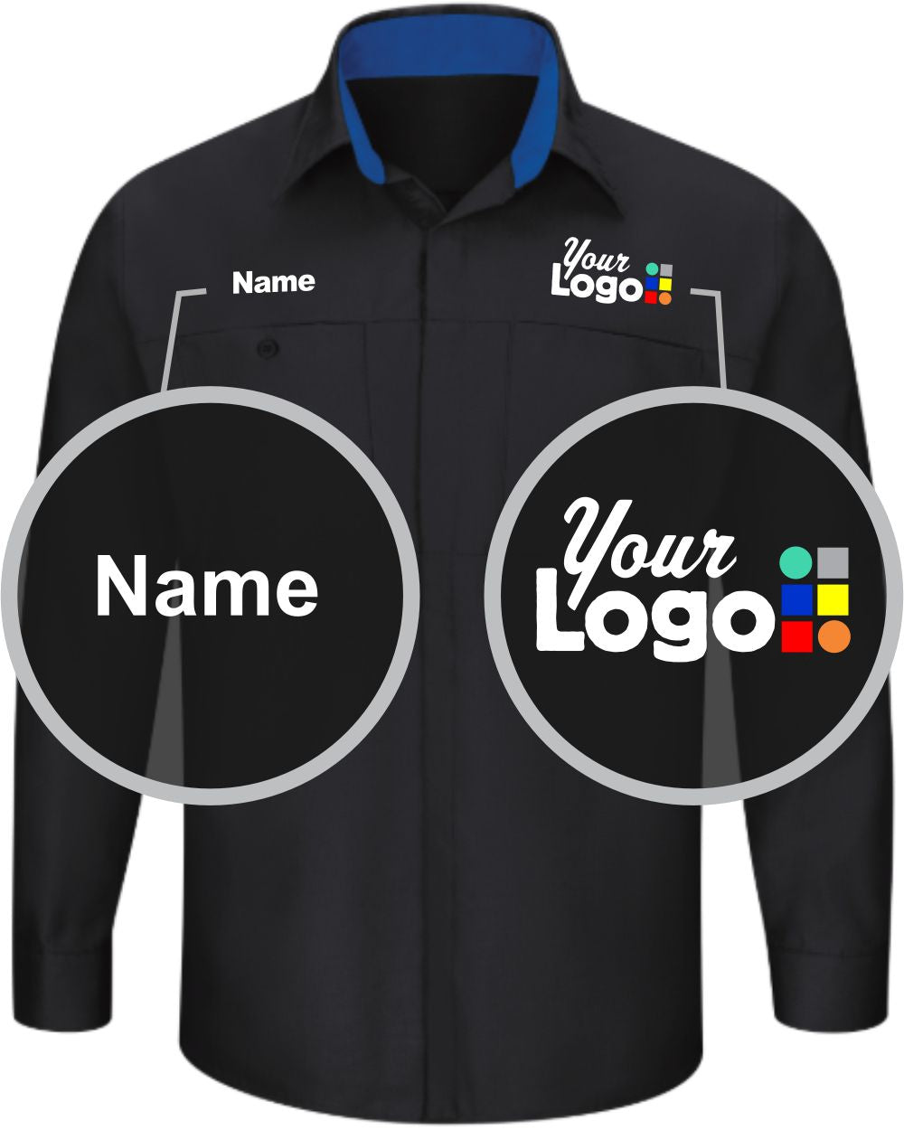 RedKap L/S Performance Plus Custom Work Shirt, color: Black/Royal