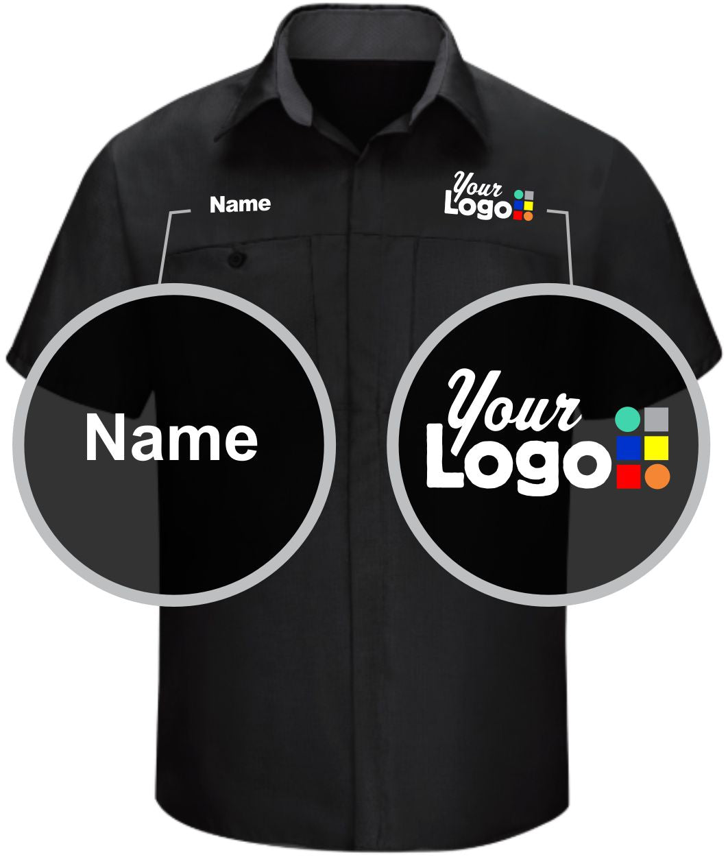 RedKap S/S Performance Plus Custom Work Shirt, color: Black/Charcoal