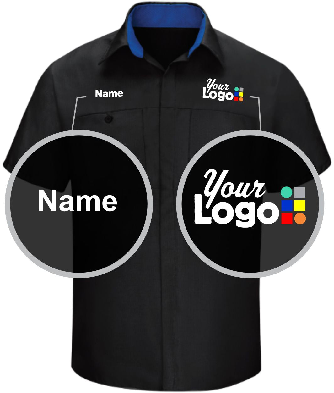 RedKap S/S Performance Plus Custom Work Shirt, color: Black/Royal Blue