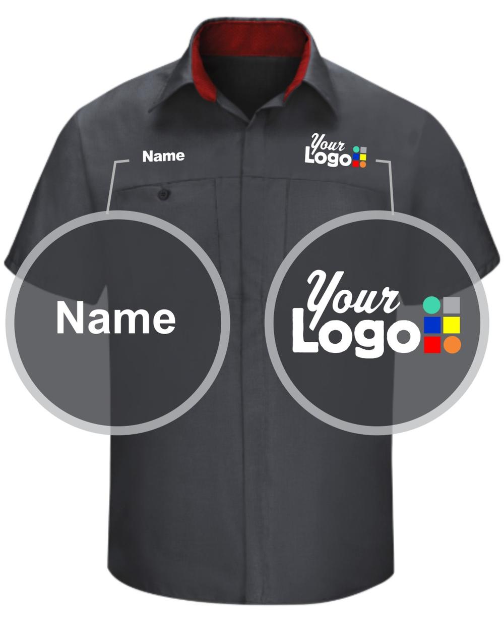 RedKap S/S Performance Plus Custom Work Shirt, color: Charcoal/Fireball Red