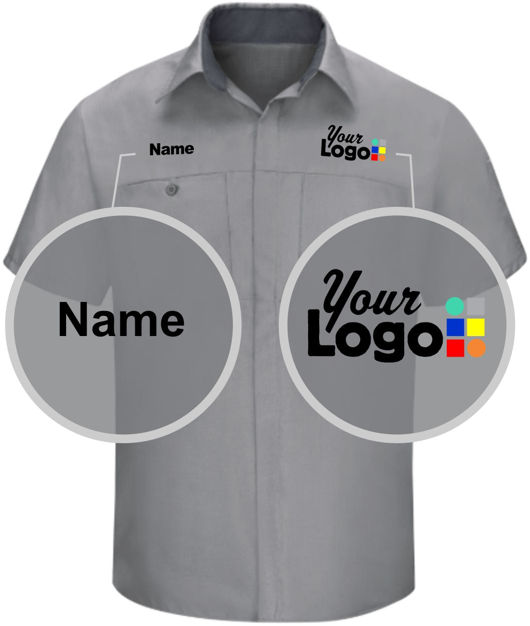 RedKap S/S Performance Plus Custom Work Shirt, color: Light Grey/Charcoal