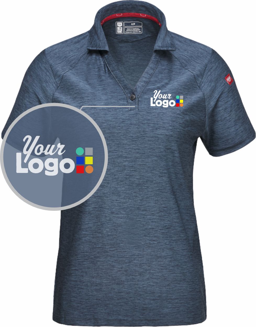 RedKap S/S Cooling Stretch Jersey Custom Golf Shirt, color: Blue Heather