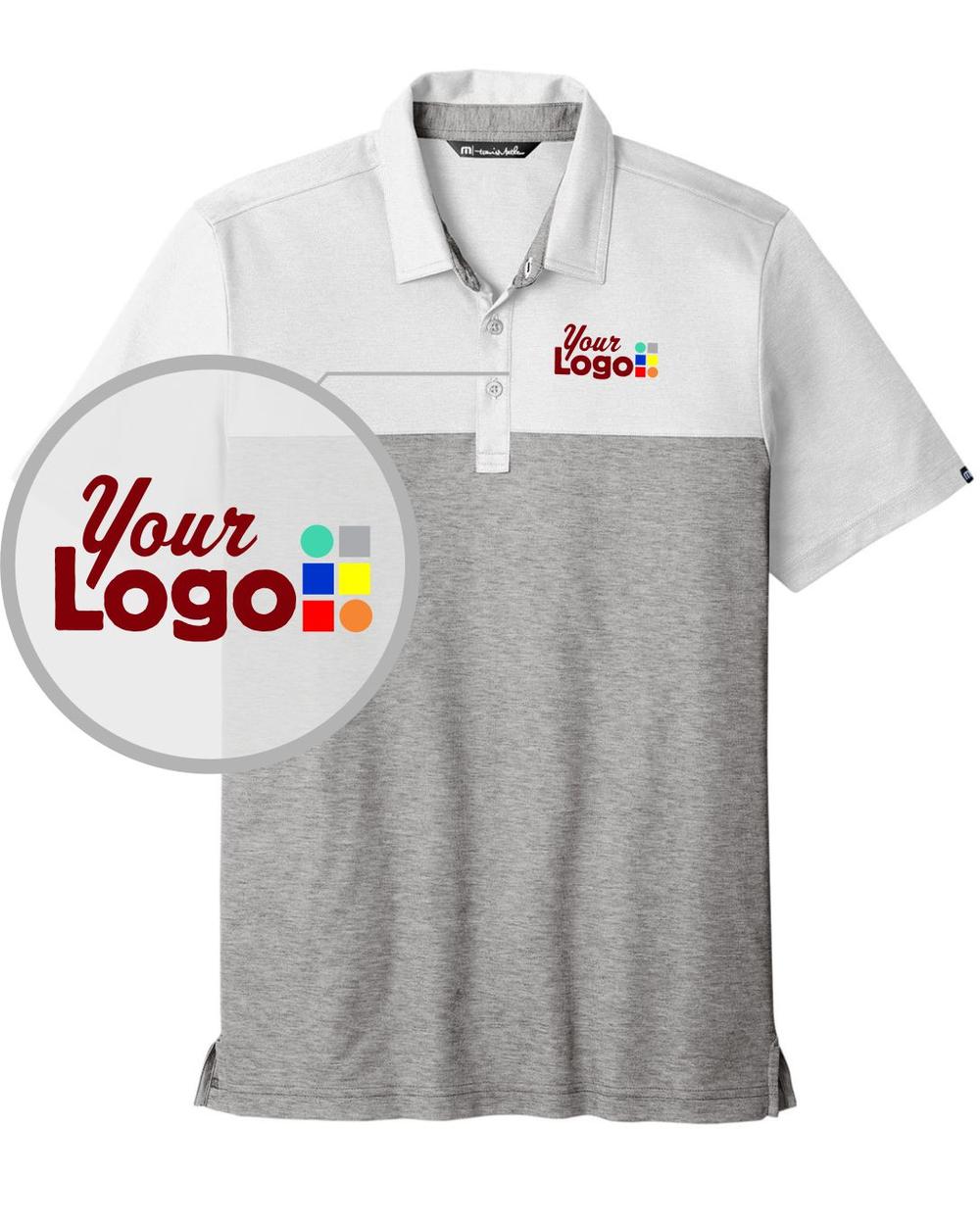 TravisMathew S/S Oceanside Blocked Custom Golf Shirt, color: White/Quiet Shade Grey Heather