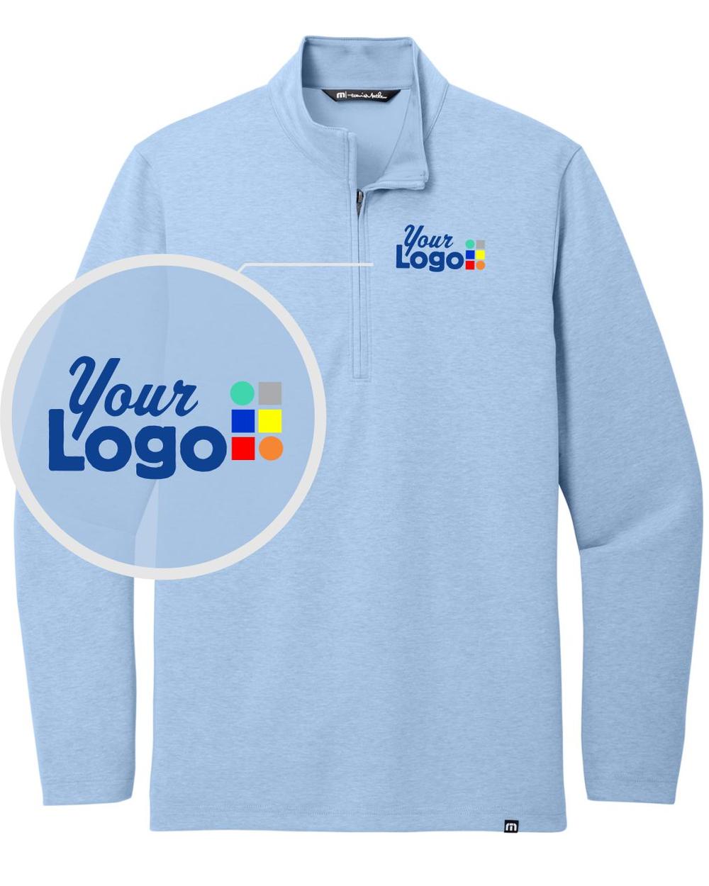 TravisMathew Coveside 1/4 Zip Custom Pullover, color: Light Blue Heather