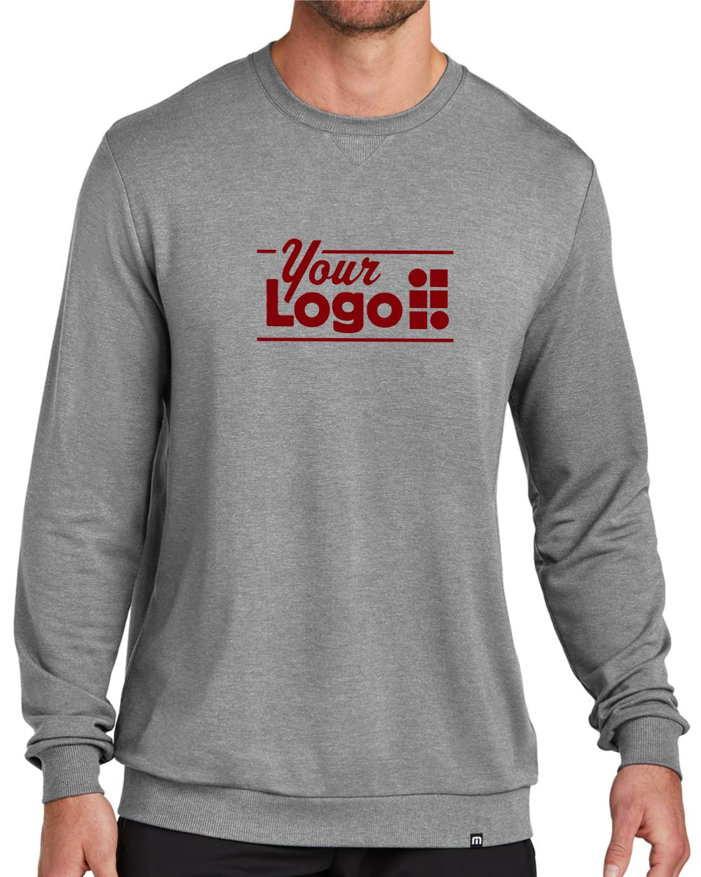 TravisMathew Long Weekend Crew Custom Sweatshirt, color: Light Grey Heather
