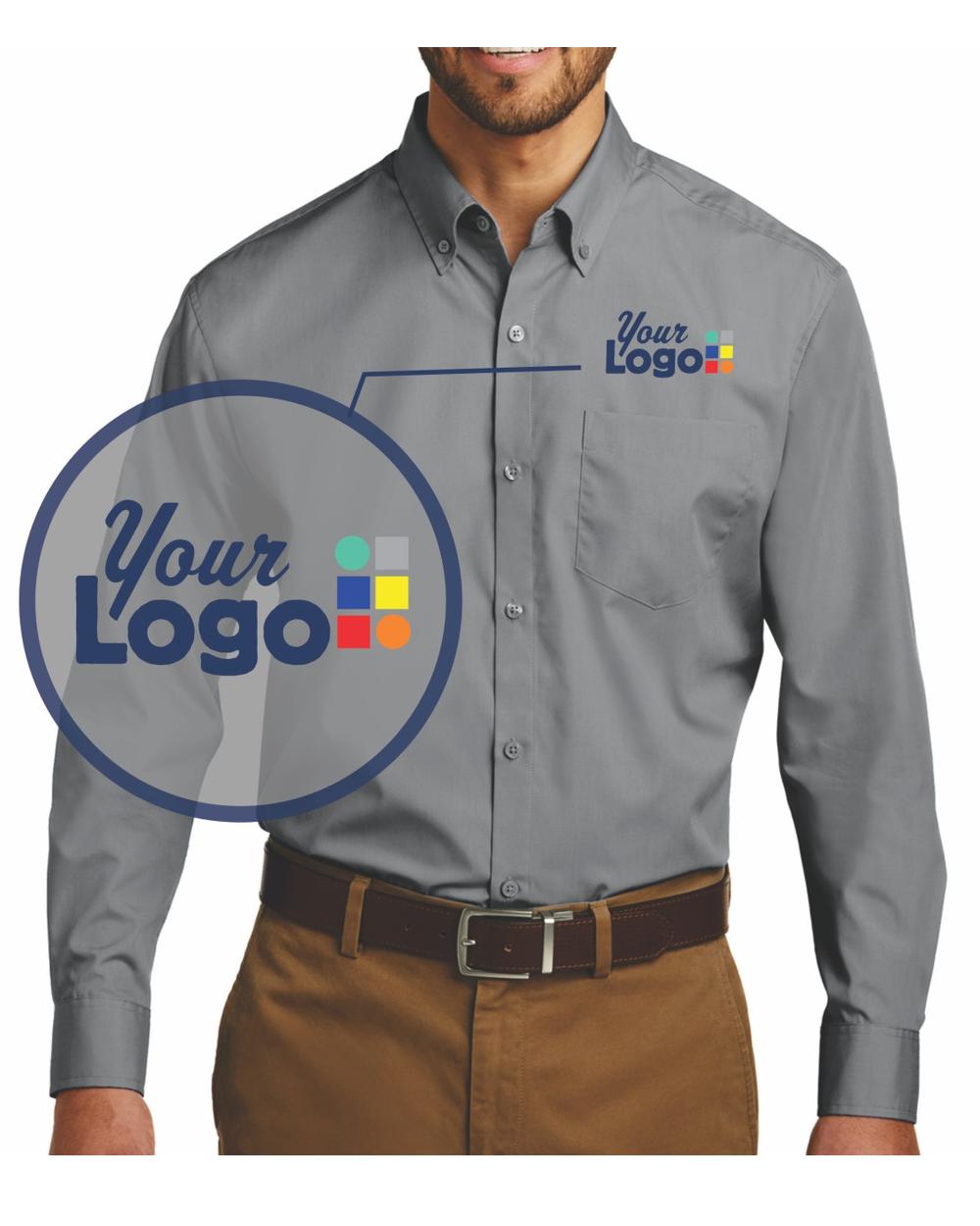 Port Authority L/S Carefree Poplin Custom Shirt, color: Gusty Grey