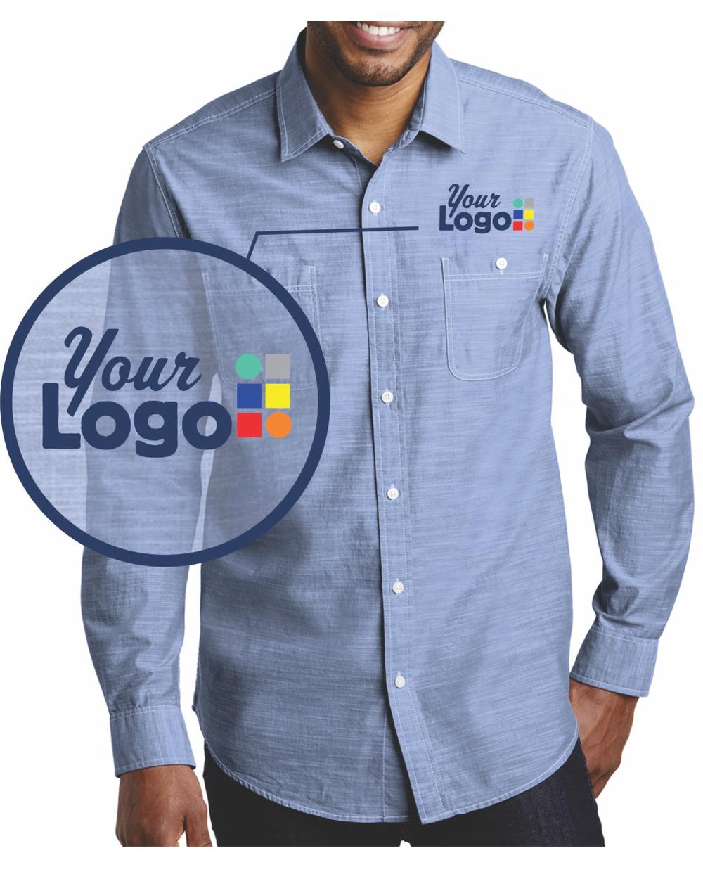 Port Authority L/S Slub Champray Custom Shirt, color: Light Blue