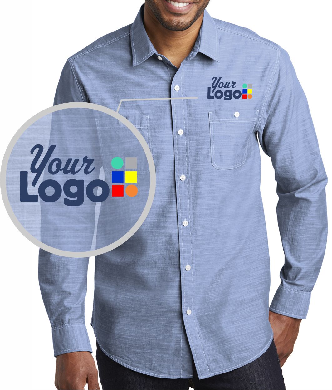 Port Authority L/S Slub Champray Custom Shirt, color: Light Blue