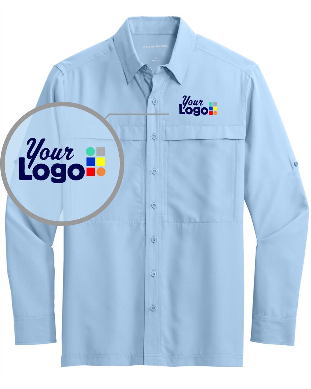 Port Authority L/S UV Daybreak Fishing Custom Shirt, color: Light Blue