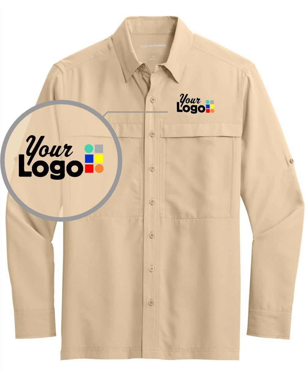 Port Authority L/S UV Daybreak Fishing Custom Shirt, color: Oat