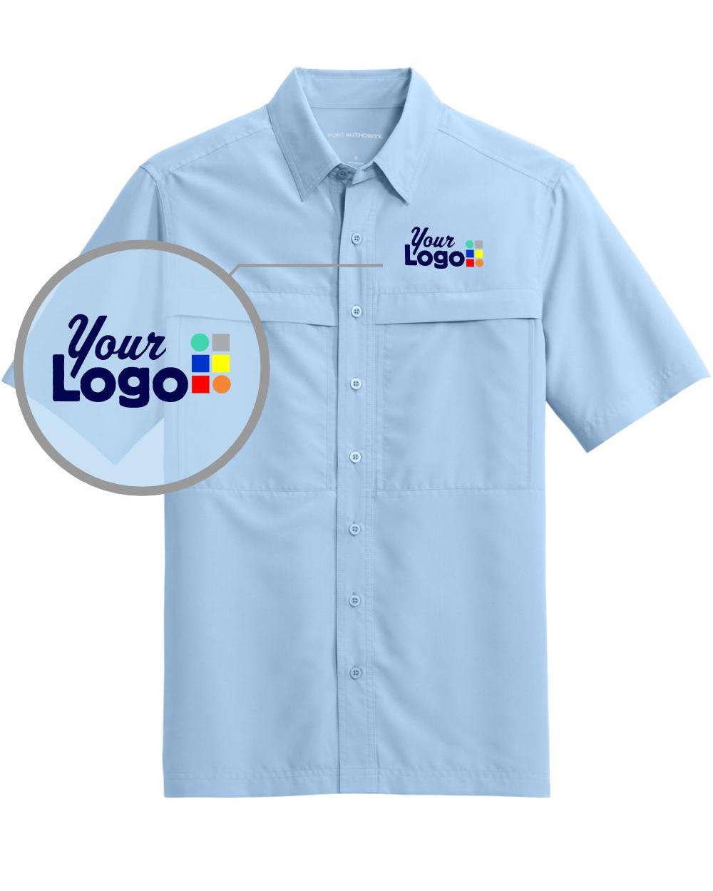 Port Authority S/S UV Daybreak Fishing Custom Shirt, color: Light Blue