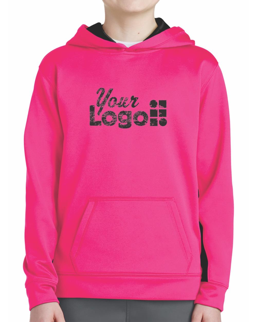 Sport-Tek ColorBlock Custom Hoodie, color: Neon Pink/Black