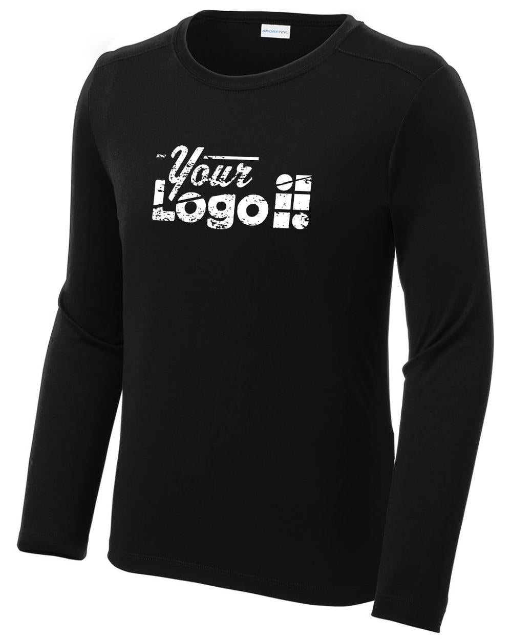 Sport-Tek Youth L/S Posi-UV Pro Scoop Neck Custom T-Shirt, color: Black