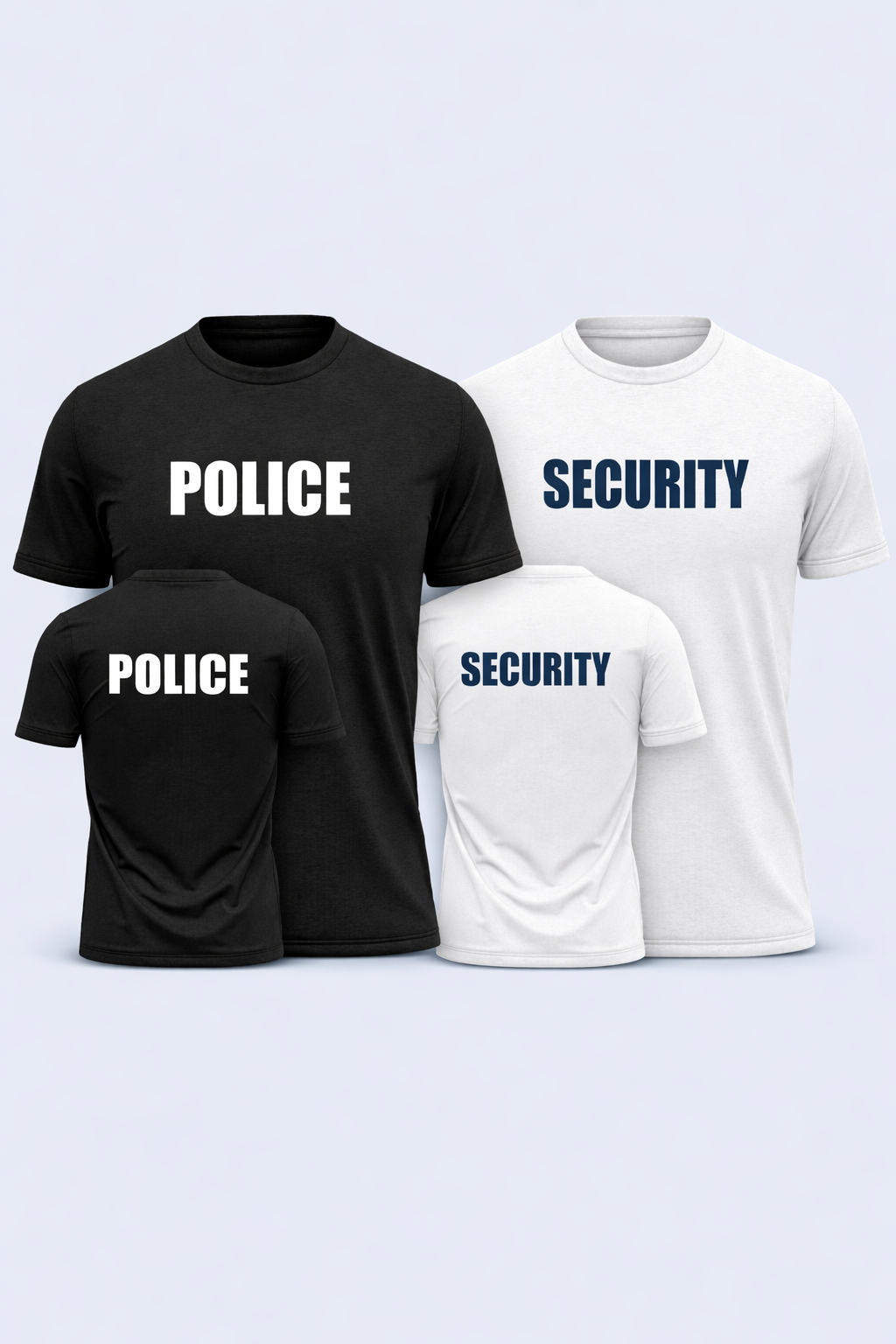 Titled t-shirts for men, staff, security, and police – durable, customizable t-shirts ideal for work teams, law enforcement, and professional uniforms. High-quality, comfortable apparel with logo or name personalization.