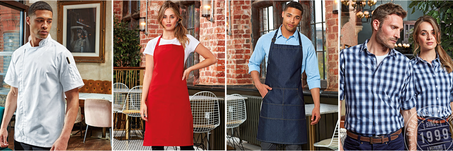 Reprime custom artisan aprons collection – shop durable, stylish aprons with logo or name embroidery. Perfect uniforms for cafés, restaurants, and hospitality teams, designed for both men and women with professional quality and comfort.