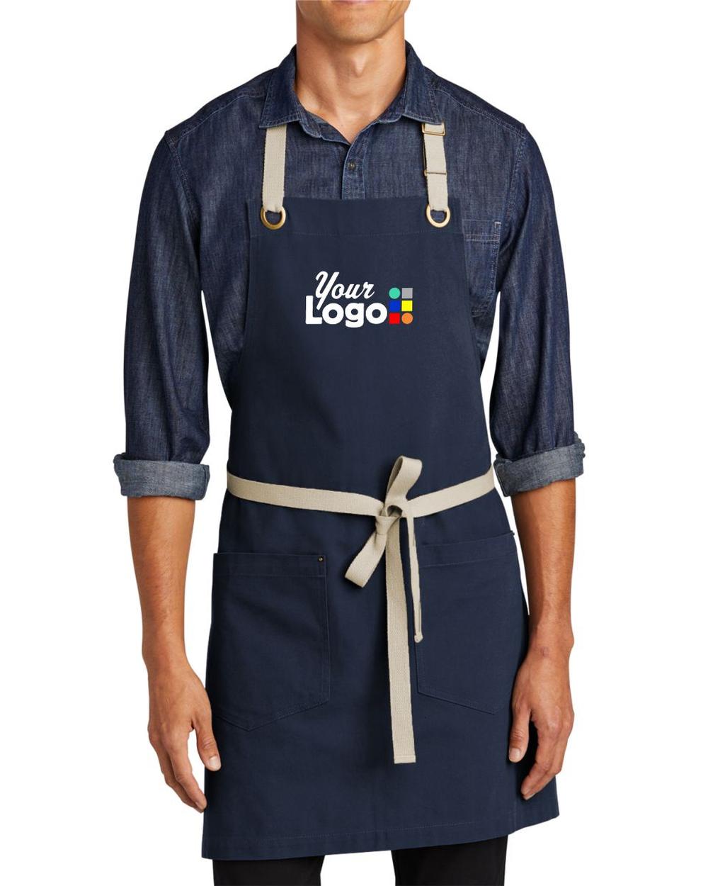 Port Authority Canvas Adjustable 2-Pocket Custom Apron, color: River Blue Navy/Stone