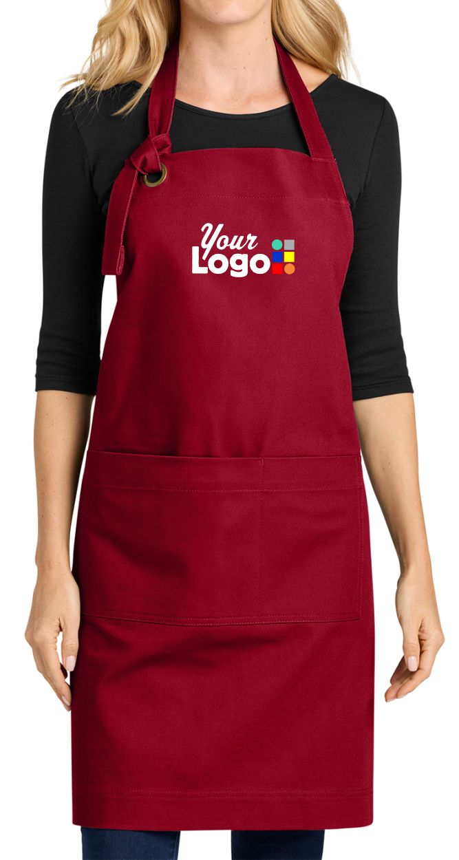Port Authority Signature Heavy Twill Bib Custom Apron, color: Rich Red