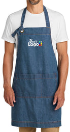 Port Authority Signature Denim Bib Custom Apron, color: Medium Denim