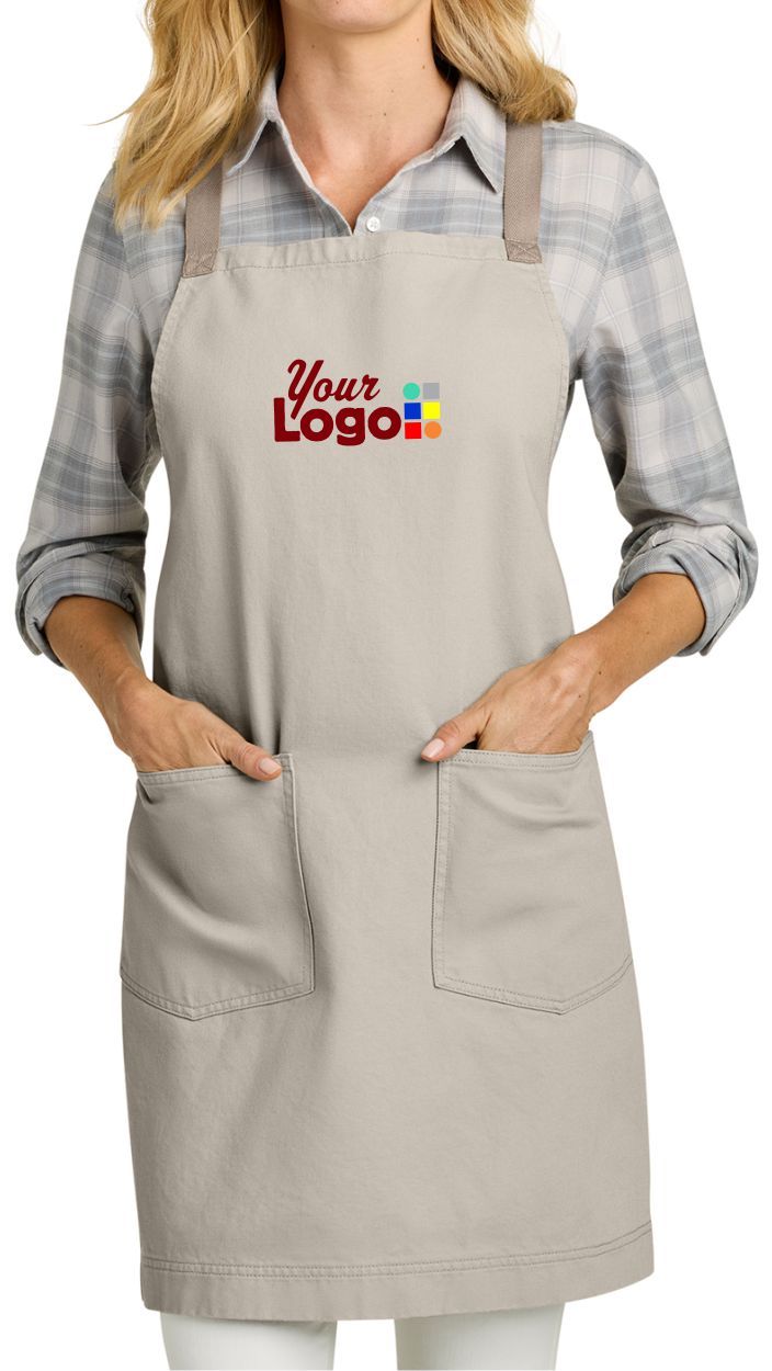 Port Authority Signature Heavy Twill Crossback Bib Custom Apron, color: Sahara