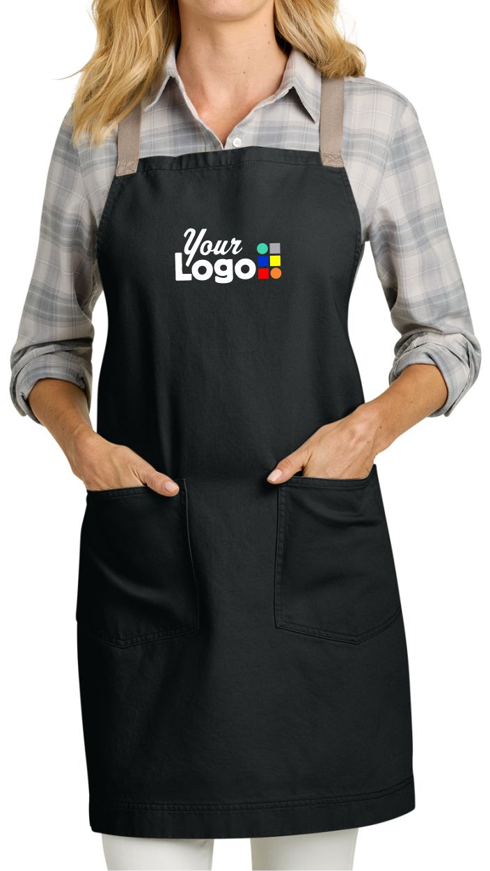 Port Authority Signature Heavy Twill Crossback Bib Custom Apron, color: Deep Black