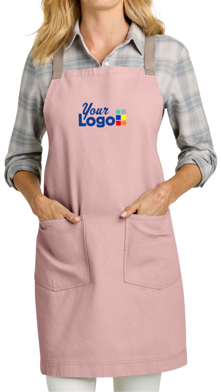 Port Authority Signature Heavy Twill Crossback Bib Custom Apron, color: Rose Quartz