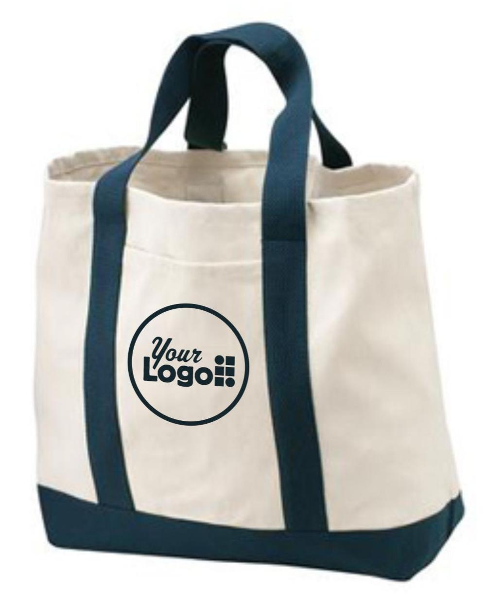 2-Tone Shopping Tote Custom Bag, color: Natural/Navy
