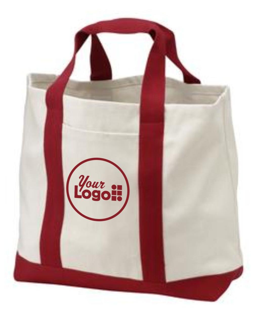 2-Tone Shopping Tote Custom Bag, color: Natural/Red