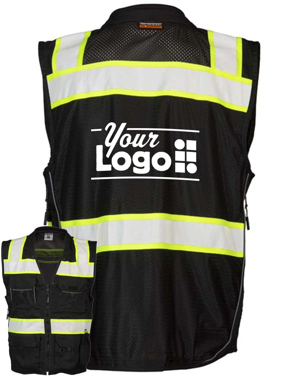 Kishigo Unisex EV Series Enhanced Visibility Professional Custom Utility Vest, color: Black