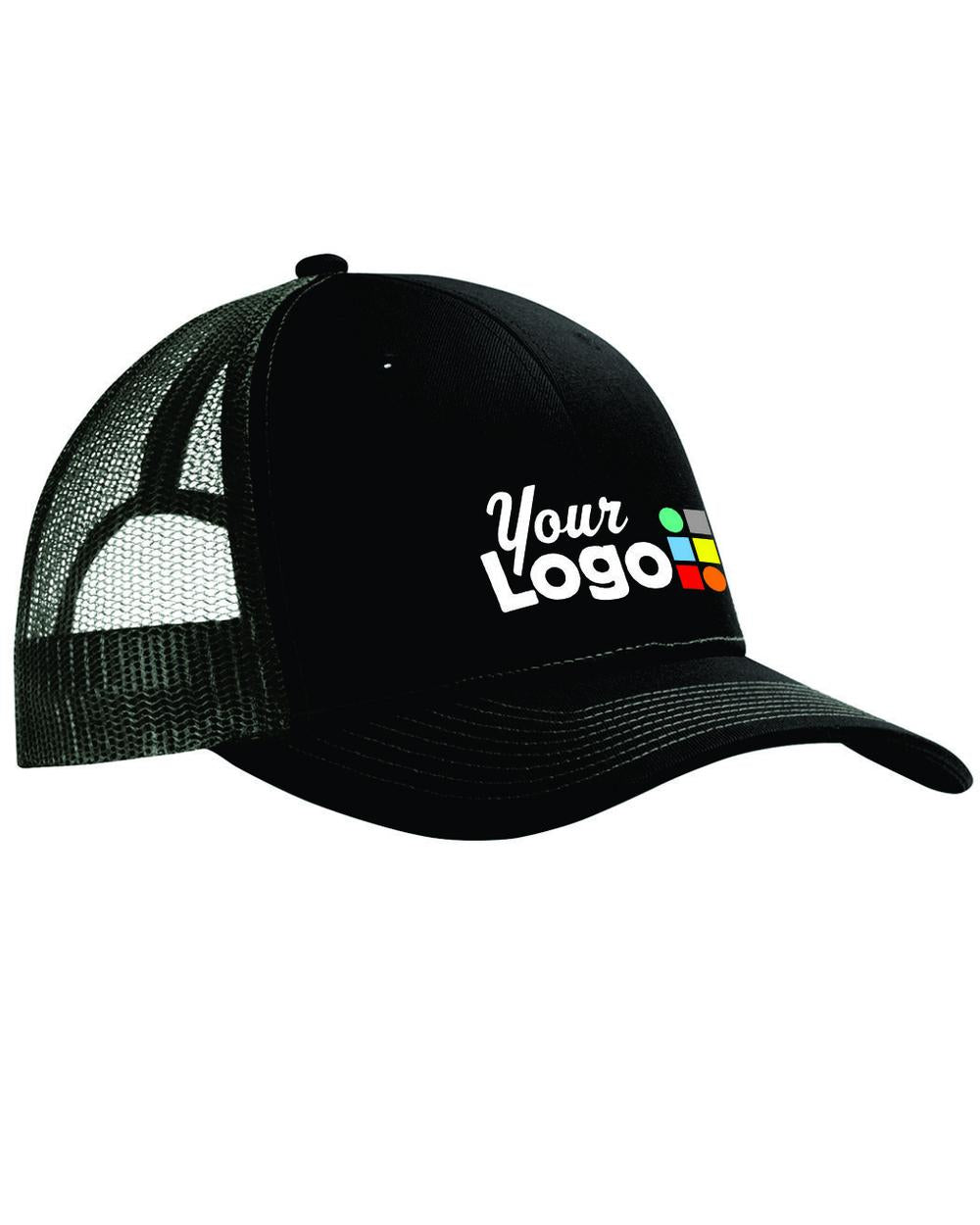 Port Authority Snapback Trucker Custom Cap, color: Black/Grey Steel