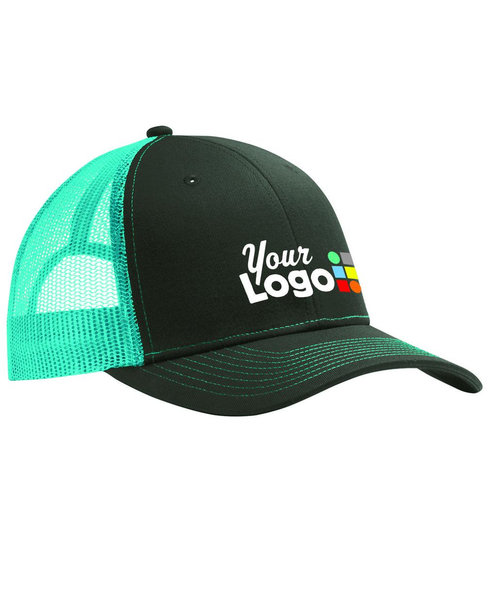 Port Authority Snapback Trucker Custom Cap, color: Grey Steel/Neon Blue