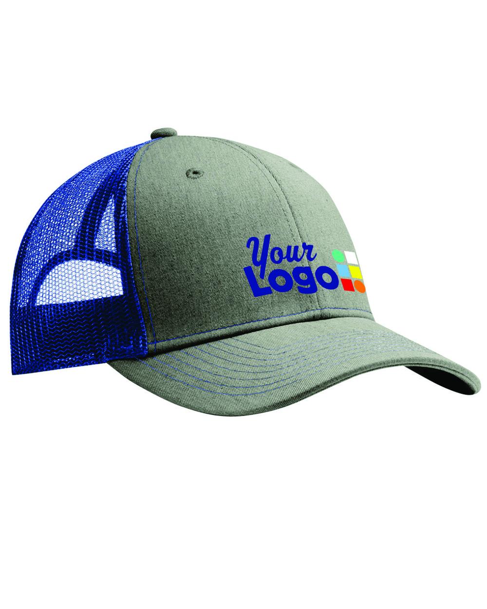 Port Authority Snapback Trucker Custom Cap, color: Heather Grey/Patriot Blue