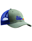 Port Authority Snapback Trucker Custom Cap, color: Heather Grey/Patriot Blue