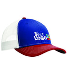 Port Authority Snapback Trucker Custom Cap, color: Patriot Blue/Flame Red/White