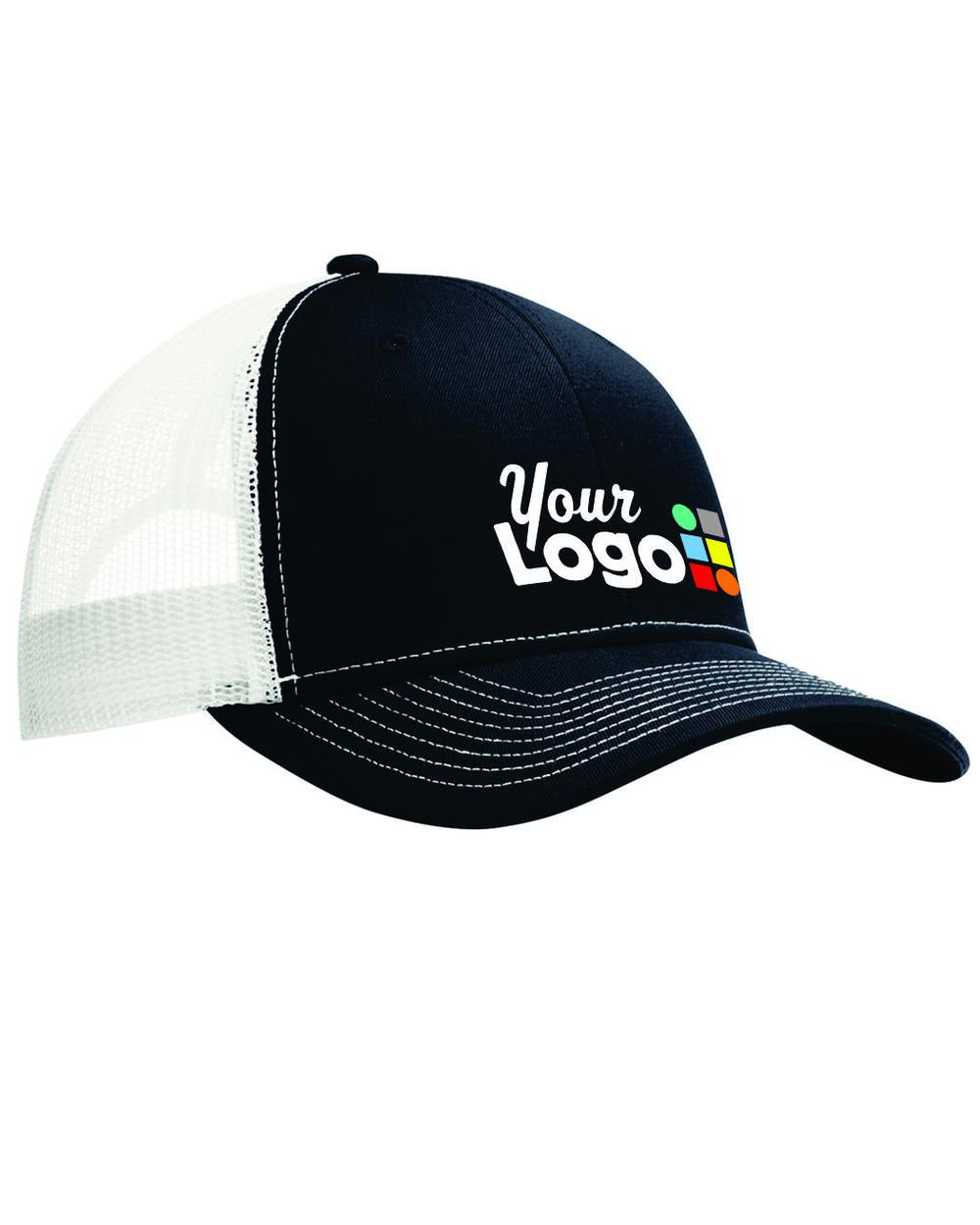 Port Authority Snapback Trucker Custom Cap, color: Rich Navy/White