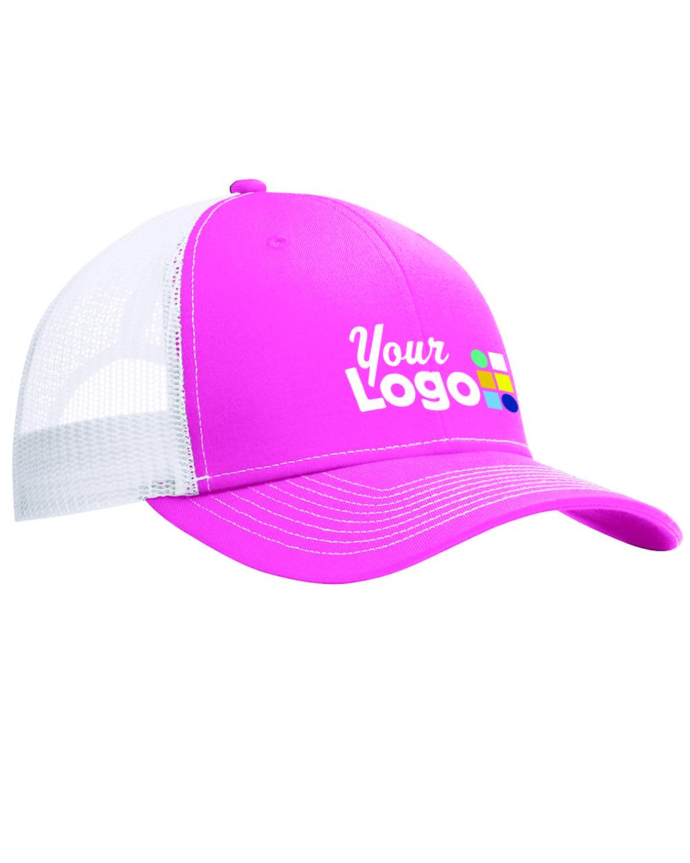 Port Authority Snapback Trucker Custom Cap, color: True Pink/White