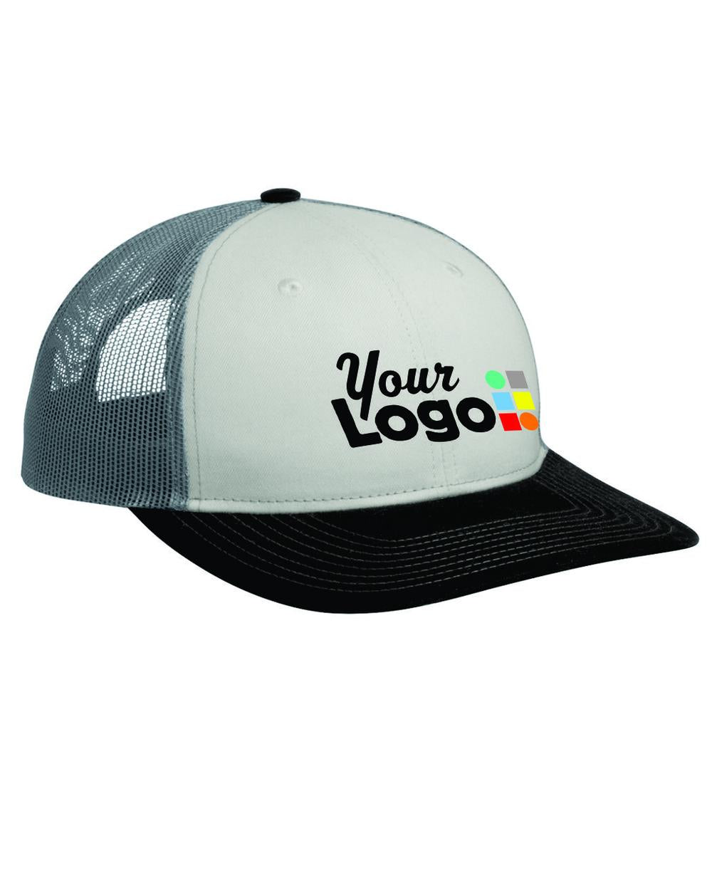 Port Authority Snapback Trucker Custom Cap, color: White/Black/Gusty Grey