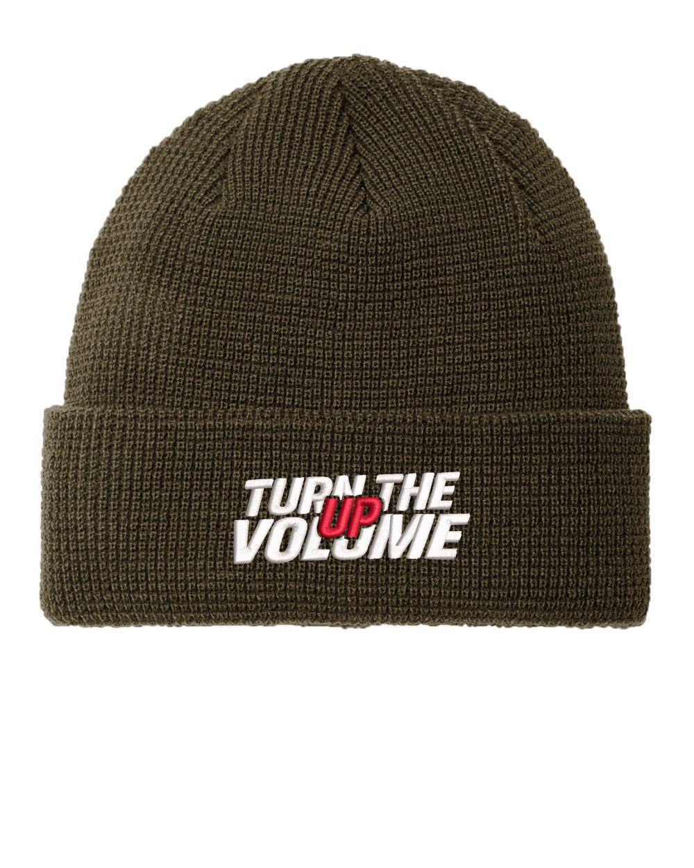 Port Authority Thermal Knit Cuffed Turn The Volume Up Beanie, color: Olive Green