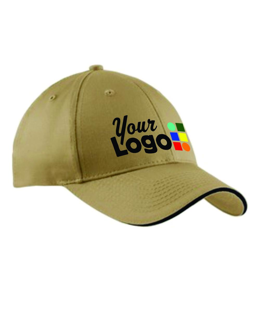 Port & Company Sandwich-Bill Custom Cap, color: Khaki/Navy