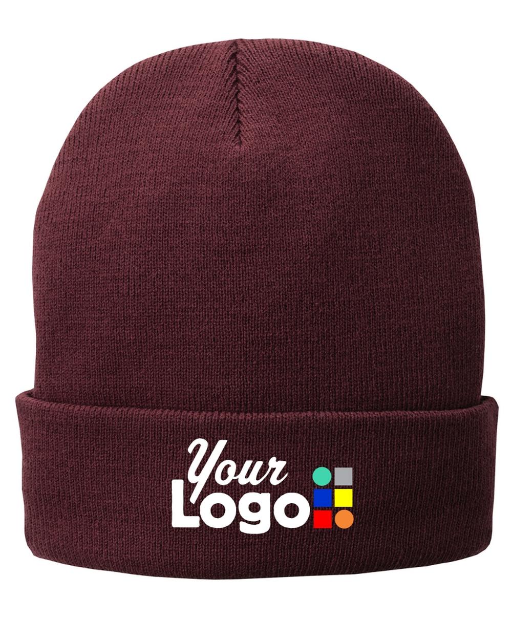 Port & Company Fleece-Lined Knit Custom Beanie, color: Maroon