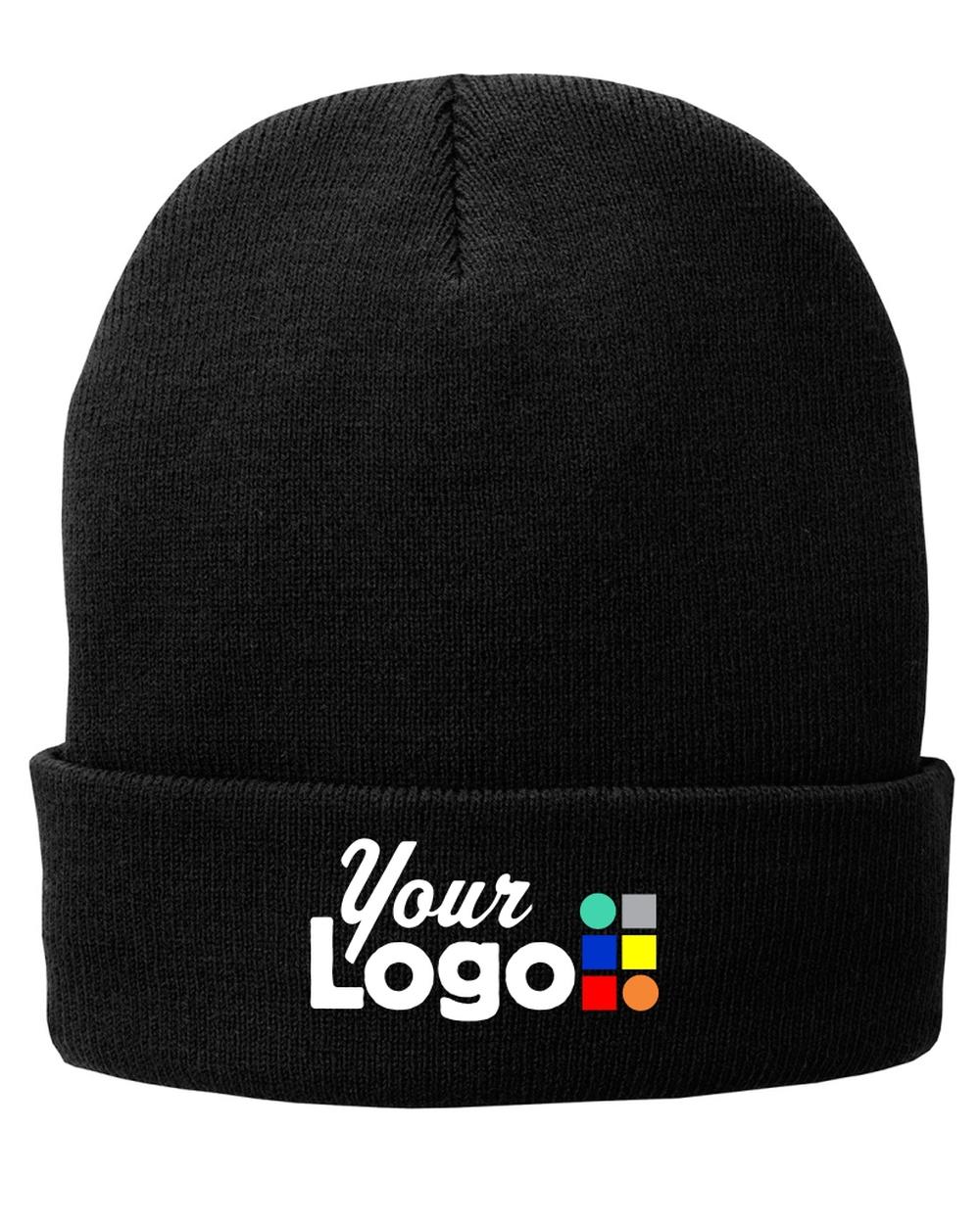 Port & Company Fleece-Lined Knit Custom Beanie, color: Black