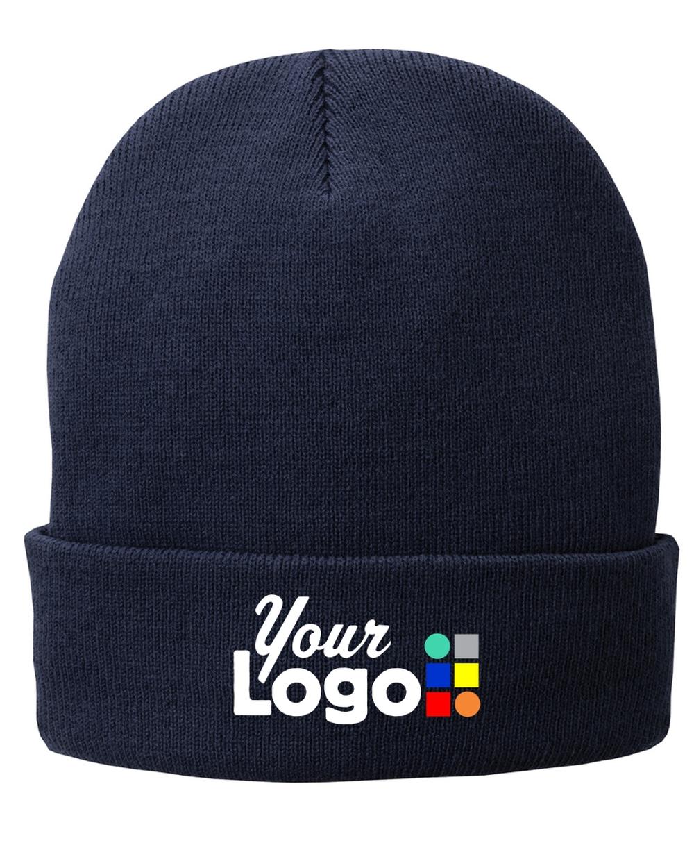 Port & Company Fleece-Lined Knit Custom Beanie, color: Navy