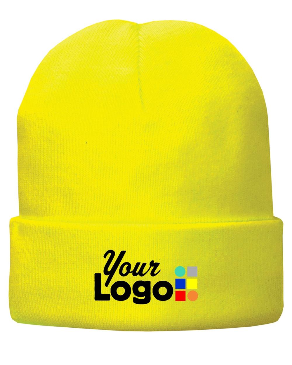 Port & Company Fleece-Lined Knit Custom Beanie, color: Neon Yellow