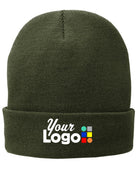 Port & Company Fleece-Lined Knit Custom Beanie, color: Olive Drab Green