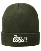Port & Company Fleece-Lined Knit Custom Beanie, color: Olive Drab Green