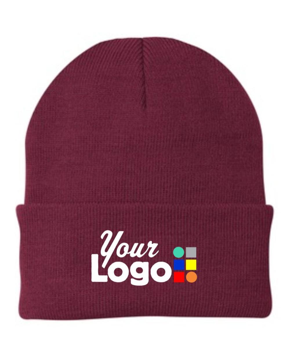Port & Company Knit Custom Beanie, color: Maroon