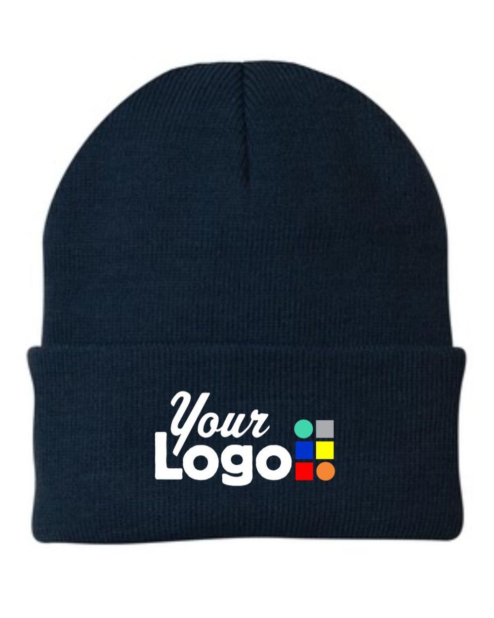 Port & Company Knit Custom Beanie, color: Navy