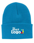 Port & Company Knit Custom Beanie, color: Neon Blue